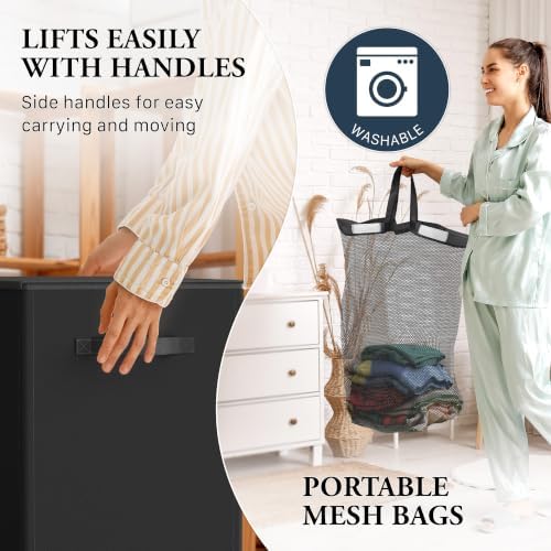 Simple Houseware Double Laundry Hamper with Lid & Removable Bags, Black - Image 4