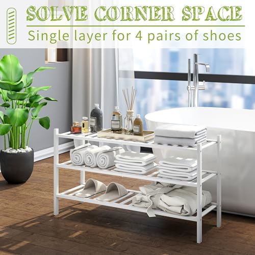 BMOSU 3-Tier Bamboo Extended Shoe Rack Premium Stackable Shoe Shelf Storage Organizer for Hallway Closet Living Room Entryway Organizer(White Bamboo) - Image 6