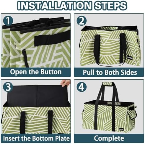 Standing Extra Large Utility Tote Bag with Hard Bottom & Hard Sides, Heavy Duty Reusable Grocery Bags with Handles & 3 Pockets for Shopping, Picnics, Camping, Laundry, Car, Beach Tote Bag - Image 7