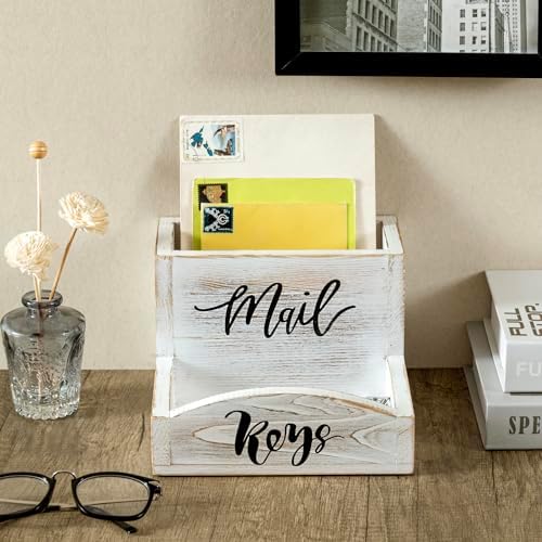 MyGift Whitewashed Wood Mail & Key Holder, Rustic Entryway Organizer - Image 3