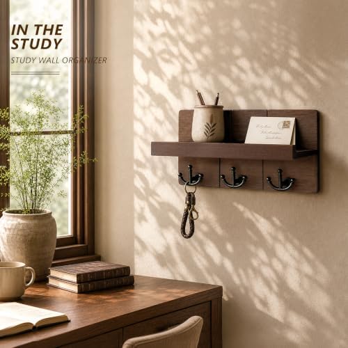 Rebee Vision Key Holder Wall Mount with 3 Hooks for Entryway, Retro Brown - Image 5