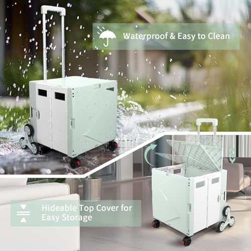 FELICON Folding Climber Utility Cart Rolling Crate Handcart Box-Green White - Image 5