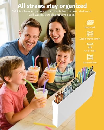 Acrylic Straw Holder & Organizer - Compact, Adhesive Tape Included for Easy Installation - Perfect for Countertops, Cabinets, or Kitchen Storage (White-5 Compartments) - Image 2