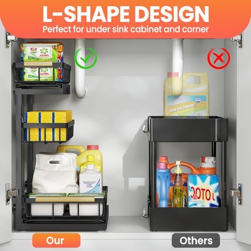 Under Sink Organizer and Storage for Bathroom and Kitchen - 2 Pack 3 Tier - Image 4