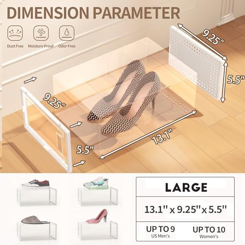 12 Pack Large Stackable Clear Plastic Shoe Storage Boxes Organizer, White - Image 4