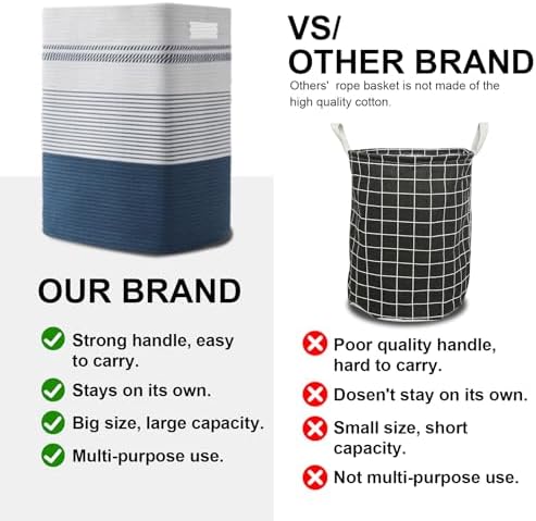 80L Large Cotton Rope Laundry Basket for Bedroom & Laundry Room, Tall Clothes Hamper with Sturdy Handles, Neutral Storage Bin Capable of Holding Blankets and Toys - Image 5