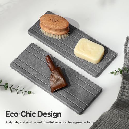 Razborci 2PCS Diatomite Quick Stone Drying Tray Mat For Bathroom & Kitchen Counter, Instant Dry Water Absorbent Drink Bar Coaster,Vanity Sink Caddy Organizer,Dish Soap Sponge Holder, Dark Gray,9"x3.5" - Image 7
