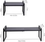 2-Pack Expandable Shelf Organizer for Kitchen Countertop, kitchen organizers and storage，under sink expandable shelf organizer (black, 8.2’’D * 12.2-21.6’’W * 7.7’’H) - Image 2