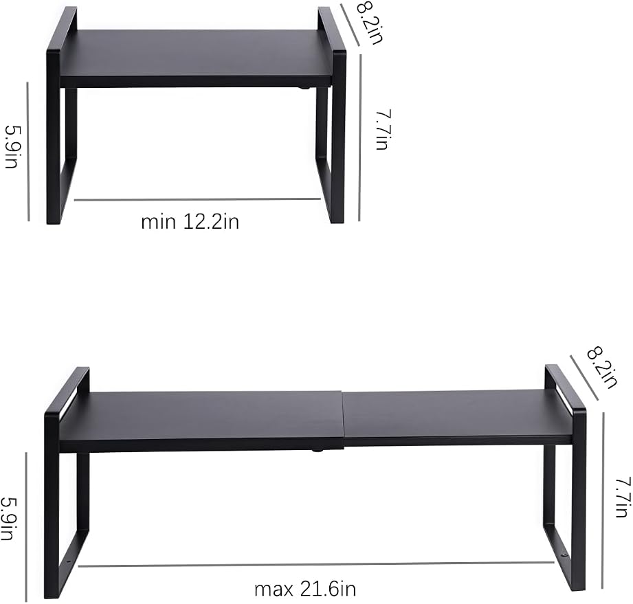 2-Pack Expandable Shelf Organizer for Kitchen Countertop, kitchen organizers and storage，under sink expandable shelf organizer (black, 8.2’’D * 12.2-21.6’’W * 7.7’’H) - Image 2