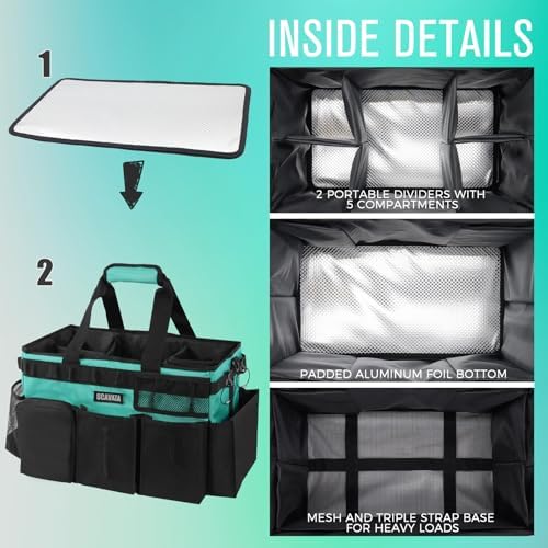 SCAVATA Wearable Cleaning Caddy Bag, Cleaning Caddy Supplies Organizer with Handle & Shoulder Straps for Housekeepers, Under Sink & Car Cleaning Tool Organizers with 4 Foldable Divider (Lake Blue) - Image 4