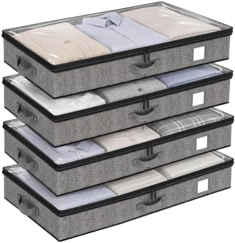 Under Bed Storage Containers 4 Pack Reinforced Underbed Organizer Box | Reinforced Sidewalls and Bottom, Low-Profile Design Below 4.5in, for Clothes and Linens, Under-Bed Storage by Fixwal