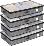 Under Bed Storage Containers 4 Pack Reinforced Underbed Organizer Box | Reinforced Sidewalls and Bottom, Low-Profile Design Below 4.5in, for Clothes and Linens, Under-Bed Storage by Fixwal