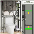 Over The Toilet Storage Cabinet with Doors - 7 Tier Bathroom Organizer with Adjustable Shelf, Freestanding Space Saver Rack Above Toilet Stand with 4 Hooks for Bathroom, Restroom, Laundry, Grey Oak - Image 6