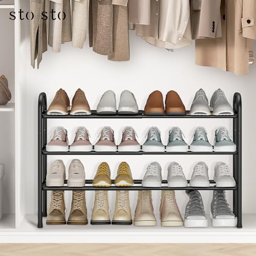STO STO Expandable Shoe Rack, 3-Tier Metal Small Shoe Rack for Closet, Up to 16 Pairs Adjustable Shoes Racks Storage for Front Door Entrance, Free Standing Shoes Rack Organizer for Entryway, Black - Image 2