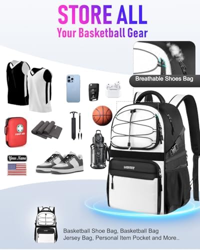 LOINTET Basketball Bag Backpack with Ball Holder Shoes Compartment, Large Basketball Accessories Sports Bag - Image 2