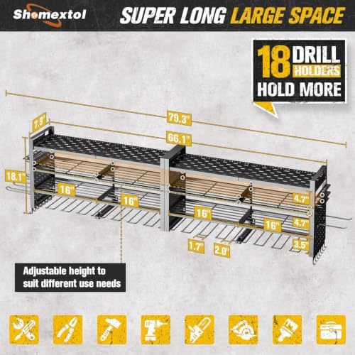 66" W Power Tool Organizer Wall Mount,4-Layer,18 Cordless Drills - Image 6