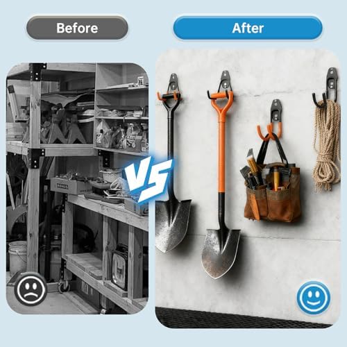 GeeWatom 2 Pack Garage Storage Utility Hooks，Garage Garden Tool Organizer，Steel Wall Mount Hooks, Garden Small U Hooks (Orange) - Image 4