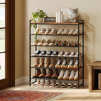 6 Tier Shoe Rack Organizer for 24-30 Pairs, Tall Metal Shoe Storage Shelf with Wood Top, Adjustable Boot Space, Narrow Design for Entryway Closet, Rustic Brown and Black - Image 2