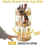 Asayuee 360 Rotating Makeup Organizer,3 Tier Large Capacity Make Up Organizers and Storage,Skincare Perfume Vanity Organizers,Bathroom Cosmetics Storage Organizer Countertop(Gold) - Image 3