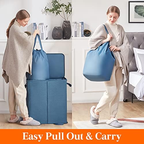 Lifewit Double Laundry Hamper with Lid, Removable Laundry Bags, Blue - Image 5