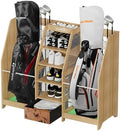 Golf Bag Storage Organizer Holds 2 Golf Bags for Garage - Wooden Rack by Ponsonbay