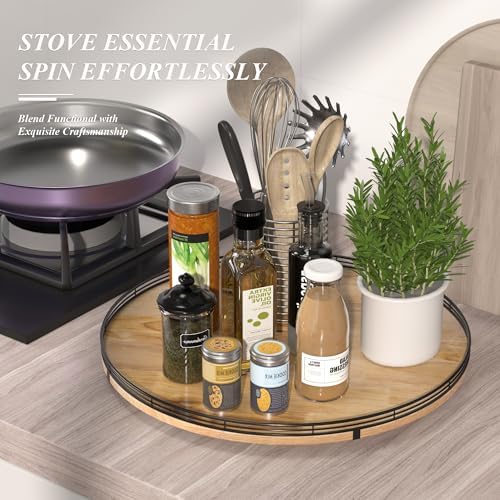 AMH 21-Inch Extra Large Farmhouse Oak Lazy Susan Organizer - Image 2
