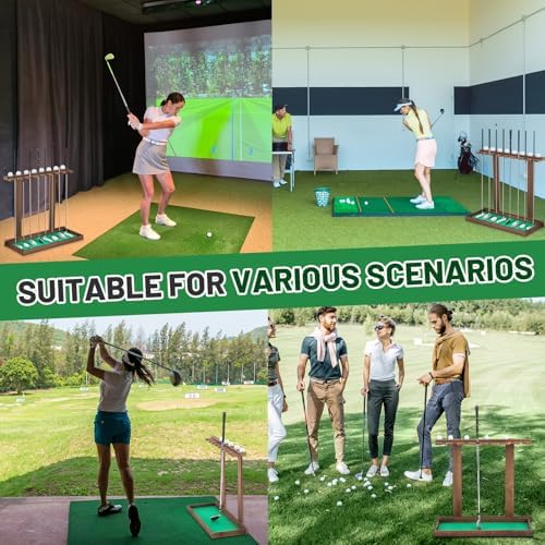 Blosssound Golf Putter Stand for 8 Clubs & 12 Balls Wooden Golf Club Holder Golfs Rack Display Organizer Storage with Artificial Grass Mat for Sports Indoor Home Garage Accessories - Image 6