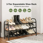 3 Tier Expandable Shoe Rack for Closet, Adjustable Small Shoe Organizer Storage, Heavy Metal Free Standing Narrow Shoe Racks for Entryway, Garage, Doorway Black 16"-33" - Image 3