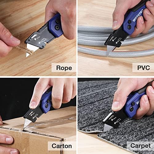 WORKPRO Folding Utility Knife, Quick Change Box Cutter, Blue (Pack of 2) - Image 6