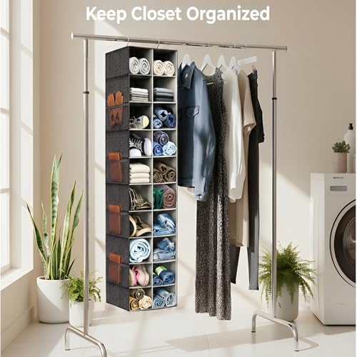 Hanging Shoe Organizer for Closet - 20 Extended Sections Closet Shoe Storage Rack with 8 Side Mesh Pockets, Foldable Shelves Holder for Shoes Clothes Shirts Jeans Hats - Image 4