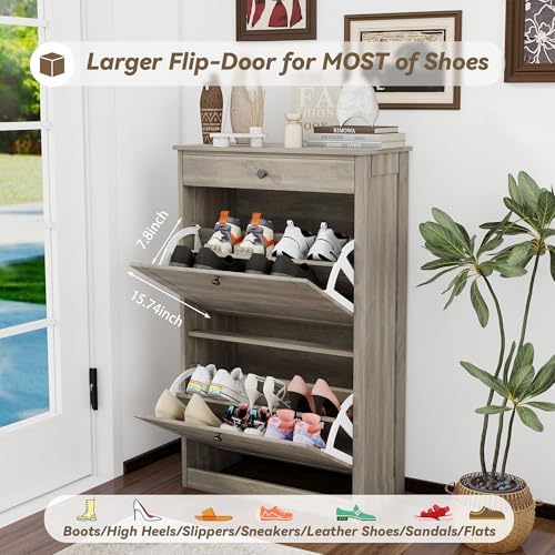 Shoe Cabinet with 2 Flip Drawers, Freestanding Shoe Storage Organizer - Image 7