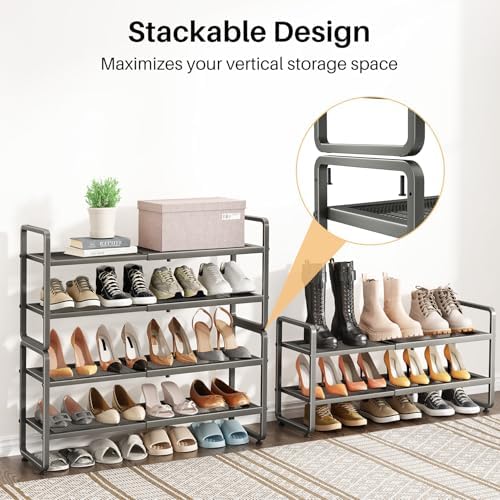 SNTD Expandable Metal Shoe Rack for Closet, Entryway & Garage, 2-Tier, Grey | Adjustable Height for Boots, Stackable Design, Dense Mesh Shelves for Heels, Fits Small Spaces, Apartments and Rentals - Image 6