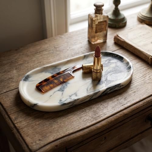 YKAJO Calacatta Viola Oval Marble Tray, 11.8x5.9 Vanity Perfume Organizer - Image 6
