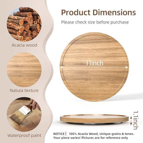 LAMU 11'' Acacia Wood Lazy Susan Organizer for Table Top, Lazy Susan Turntable for Cabinet, Kitchen, Countertop, Pantry Organization - Image 3