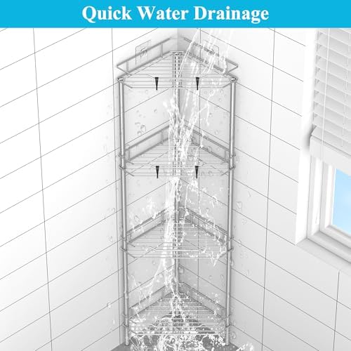 HuggieGems Metal Floor Standing Corner Shower Caddy, Gray, 4 Tier - Image 6