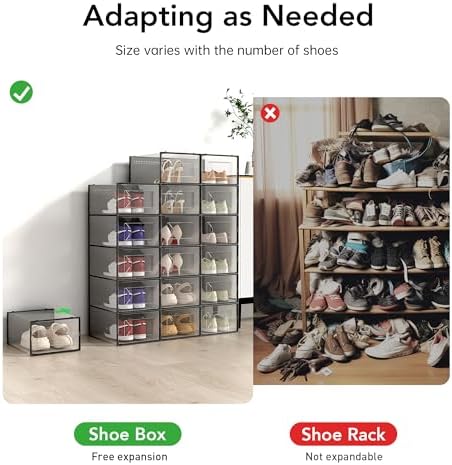 Foluck X-Large 15 Pack Shoe Storage Organizer Box Clear Plastic Stackable | Interlocking Design, Sturdy Dustproof Breathable, Fits Men's Size 10 Women's Size 11, for Closet Entryway Under Bed - Image 5