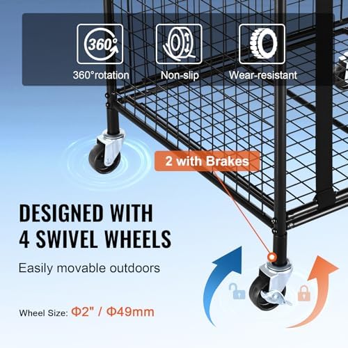 VEVOR Rolling Sports Ball Storage Cart, Lockable Basketball Cage with Double Lids, Sport Equipment Holder Organizer for Indoor Outdoor, Steel Storage Rack for Garages, Playgroup, Gym and Schools - Image 3