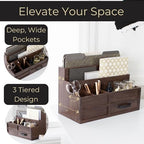 BLU MONACO | Wooden Mail Organizer with Drawer and Pen Holder | Mail Sorter Organizer Countertop for Desk or Kitchen | Outgoing Mail Holder Wood Desktop Storage - Image 3