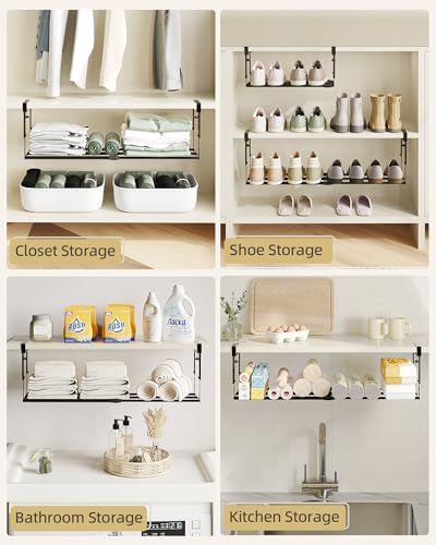 2 Pack Expandable Shoe Rack Organizer for Cabinet, Adjustable Hanging Under Shelf Storage, Sturdy Round Tube Design, Space Saving Shoe Shelf for Closet, Entryway, Laundry Room, Black - Image 7