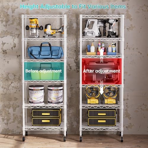 SINGAYE 6 Small Wire Shelves Kitchen Pantry Close Home Organizers and Storage Bathroom Shelf Laundry Room Organization Adjustable Book Metal Garage Shelving Unit - Image 5