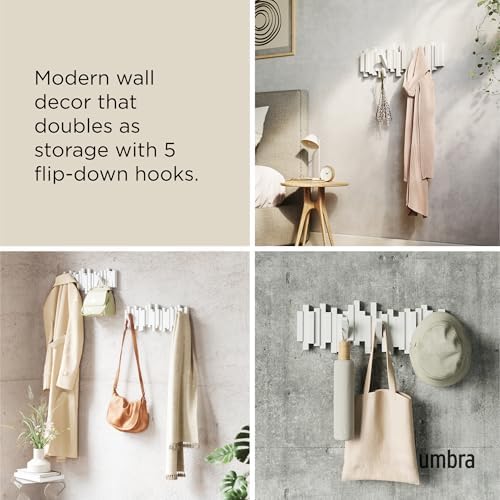 Umbra Sticks Wall Mount Coat Rack, 5 Hook Retractable Pegs, White - Image 4