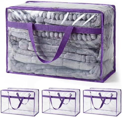 Blanket Storage Bags 4 Pack 60L Clothes Comforter Bedding Container Purple by SGHUO