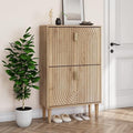 Smuxee Shoe Cabinet with 2 Flip Drawers, 23.6" Oak Hidden Shoe Storage Cabinet with Line Groove Design, Freestanding Shoe Organizer Cabinet for Entryway, Hallway, Living Room by Smuxee