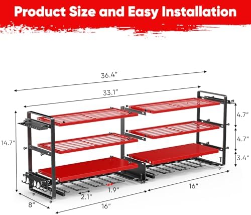 POKIPO Upgrade Large power tool organizer Wall Mount,4 Layers Heavy Duty Metal Loads 400lbs Power Tool Hanger Shelf Battery Storage with 8 Cordless Drill Bit Holder,Utility Racks for Garage Tool Room - Image 2