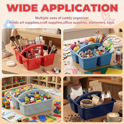 Kathfly 4 Pack Classroom Caddy Organizer with Handle, Plastic Art Craft Cleaning Caddy Bulk, Small Multipurpose Supply Organization Storage Basket for Table Desk Office Pencil Teacher (Blue Red) - Image 4