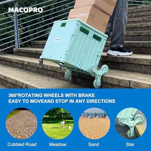MACOPRO Foldable Utility Cart with Stair Climbing Wheels, Collapsible Rolling Crate with Telescoping Handle, Shopping Trolle Handcart Grocery Book File Tool Art Supplies Teacher Storage Basket(Green) - Image 6