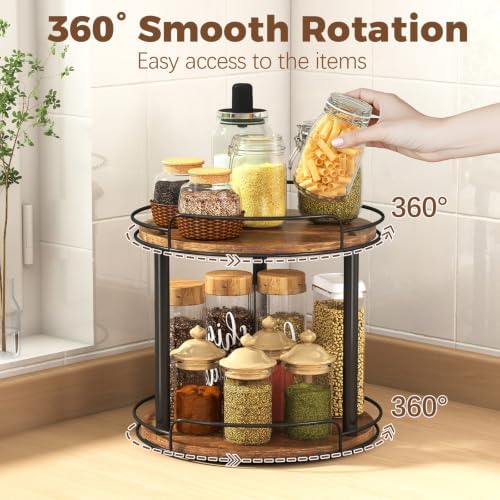 LAMU 12'' Wood Lazy Susan Turntable Organizer for Cabinet, 2 Tier Lazy Susan Spice Rack Organizer for Kitchen, Table Top, Countertop, Pantry, Bathroom - Image 3