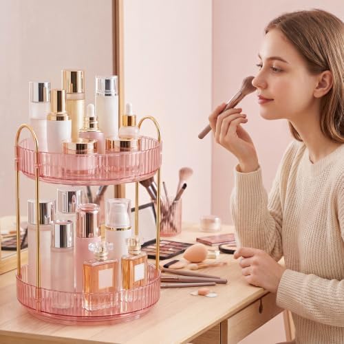 Rotating Makeup Organizer Countertop, Bathroom Lazy Susan Tray Stand - Image 6