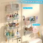 Hongtamoya Over The Door Organizer, Metal Hanging Door Organizer with 6 Adjustable Baskets and 5 Hooks, Behind The Door Storage for Closet Cabinet Kitchen Bathroom Bedroom Pantry Door Organizer, White - Image 5