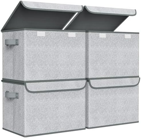 Univivi Decorative Fabric Storage Boxes with Lids, 4 Pack, Gray by Univivi